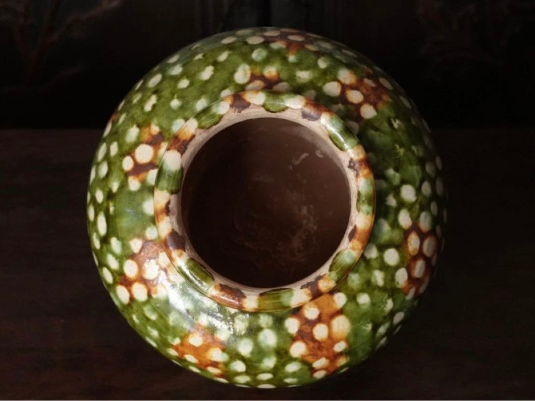 唐時代 唐三彩壺 伝世品焼物 保証 陶器 中国美術 ウブ品 WWTT173 唐