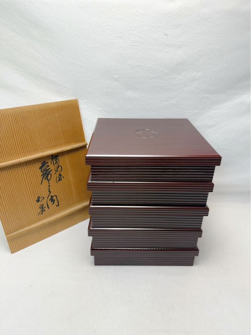 懐石道具 浅己造 輪島塗 木製溜塗 幕の内 縁高重箱 五客揃 内