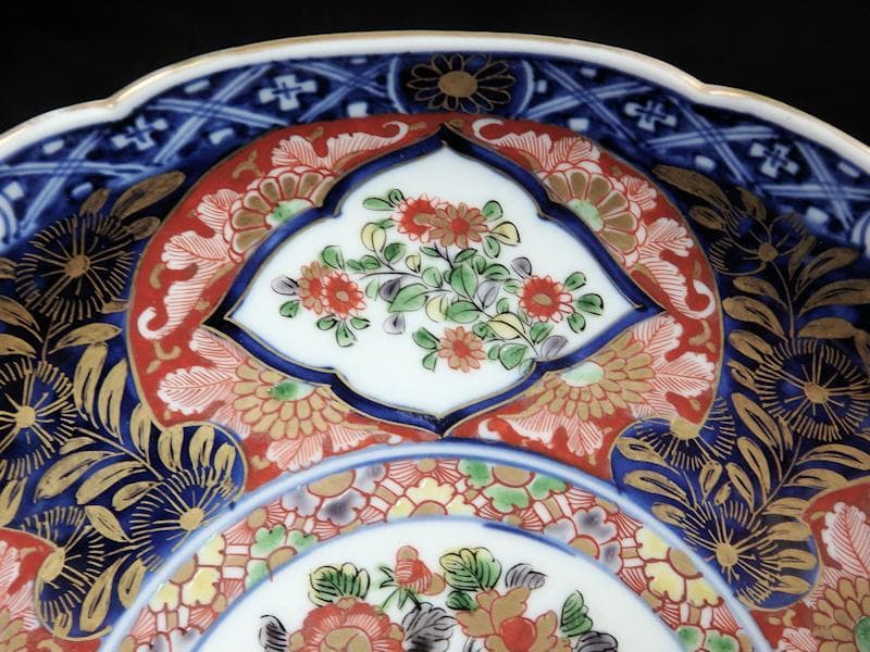 大聖寺伊万里　金襴手　窓絵　花の図　7寸半皿　D707AS-BQm