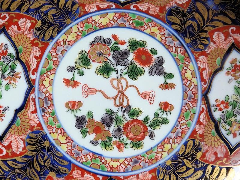 大聖寺伊万里　金襴手　窓絵　花の図　7寸半皿　D707AS-BQm