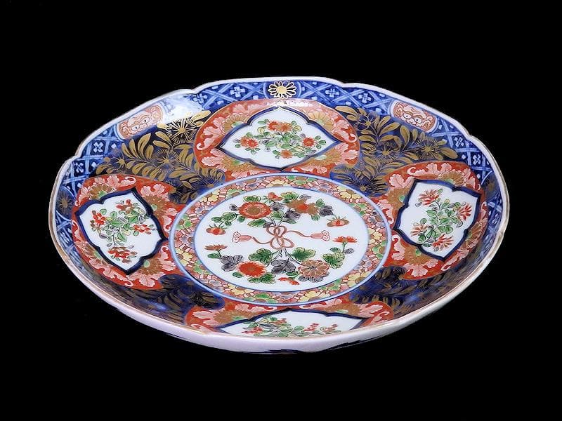 大聖寺伊万里　金襴手　窓絵　花の図　7寸半皿　D707AS-BQm