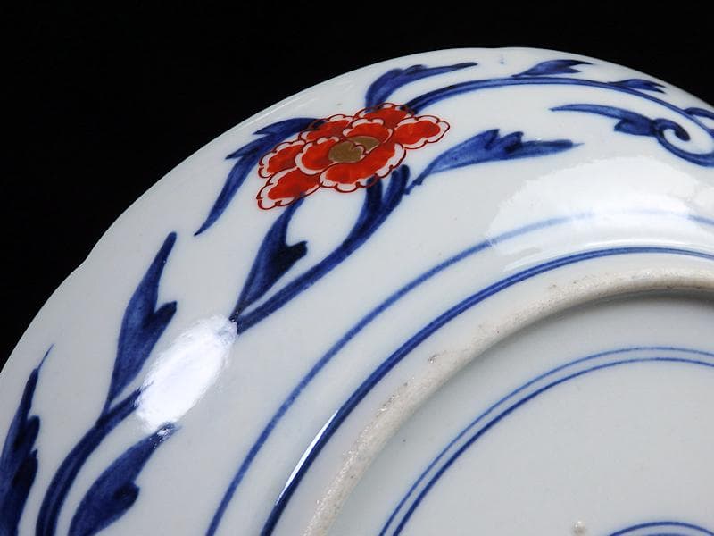 大聖寺伊万里　金襴手　窓絵　花の図　7寸半皿　D707AS-BQm