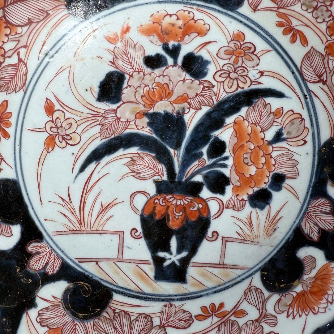 元禄伊万里 古伊万里 色絵菊花瓶文皿 約28cm 古美術 豪商旧蔵