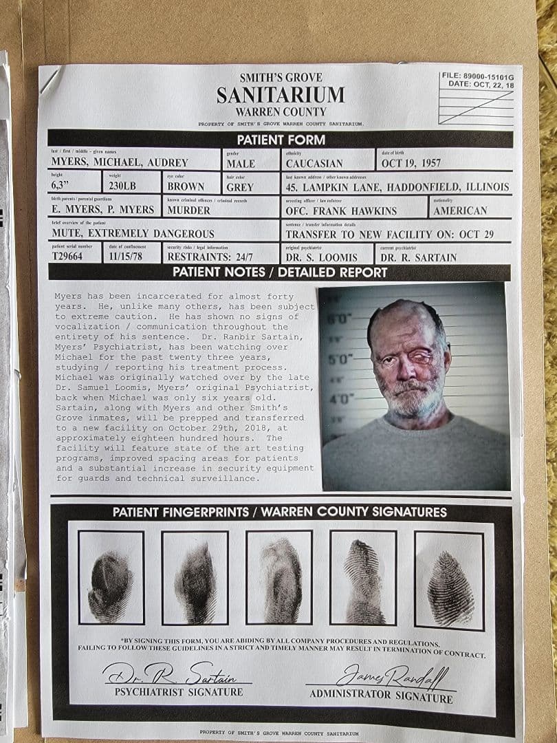 Halloween Kills マイケル・マイヤーズ 患者情報と事件報告書