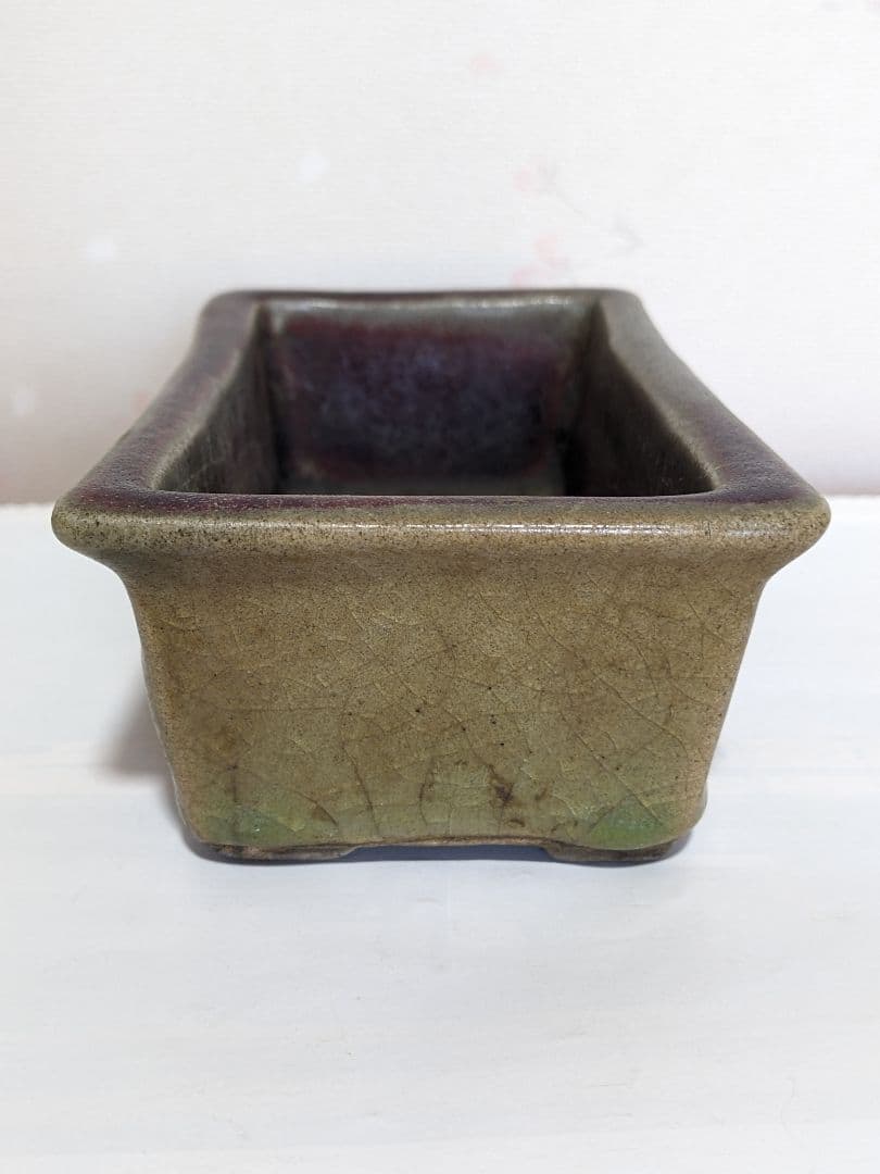 ♢中国古玩 長方形辰砂ミニ盆栽鉢 北京紫禁城 建福宮印 古美術