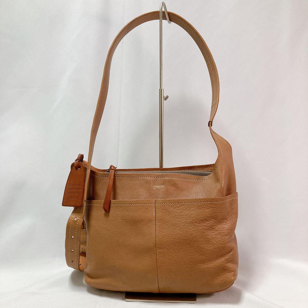 genten ゲンテン タスカ ロゴ ショルダーバッグ レザー グレージュ