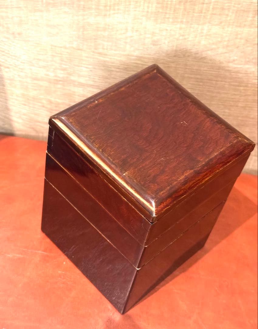蕎麦好き粋人 欅3段重箱 茶道具 会席骨董品 木製漆器 幕末期〜