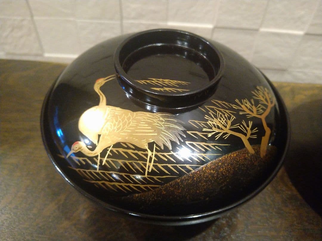 金箔装飾の黒漆塗りお椀4個セット