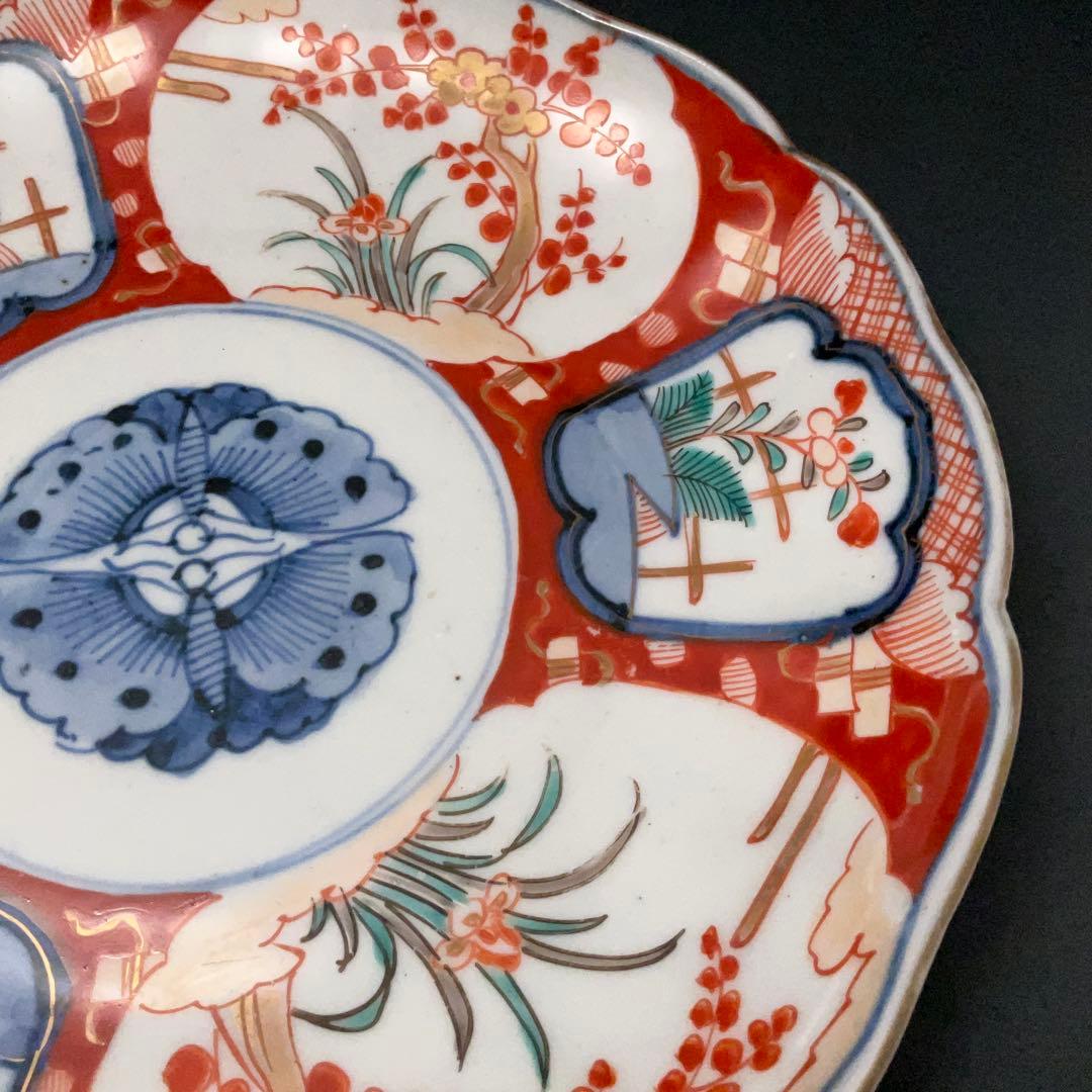 伊万里色絵窓絵花図七寸皿∅21㎝　赤絵　通り文　古伊万里　R1379B2