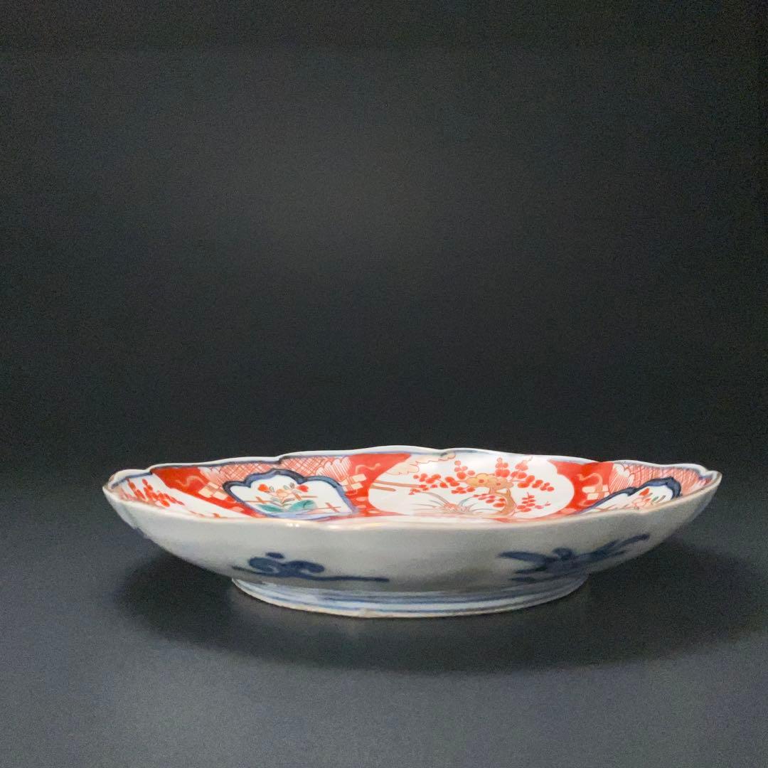 伊万里色絵窓絵花図七寸皿∅21㎝　赤絵　通り文　古伊万里　R1379B2