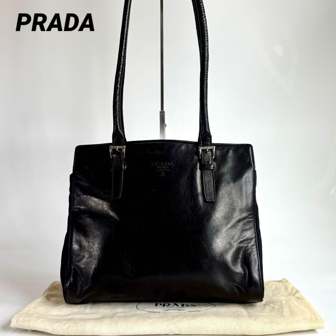楽天市場】PRADA プラダ パンチングロゴ ブラック 黒 レザー トート
