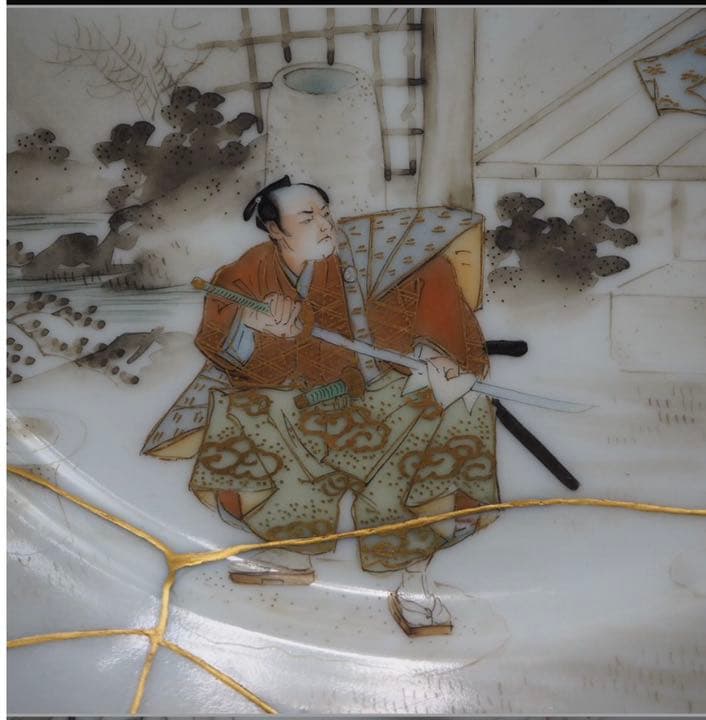 送料無料 大正時代『百田造』幻の横浜焼 忠臣蔵図皿 径18cm