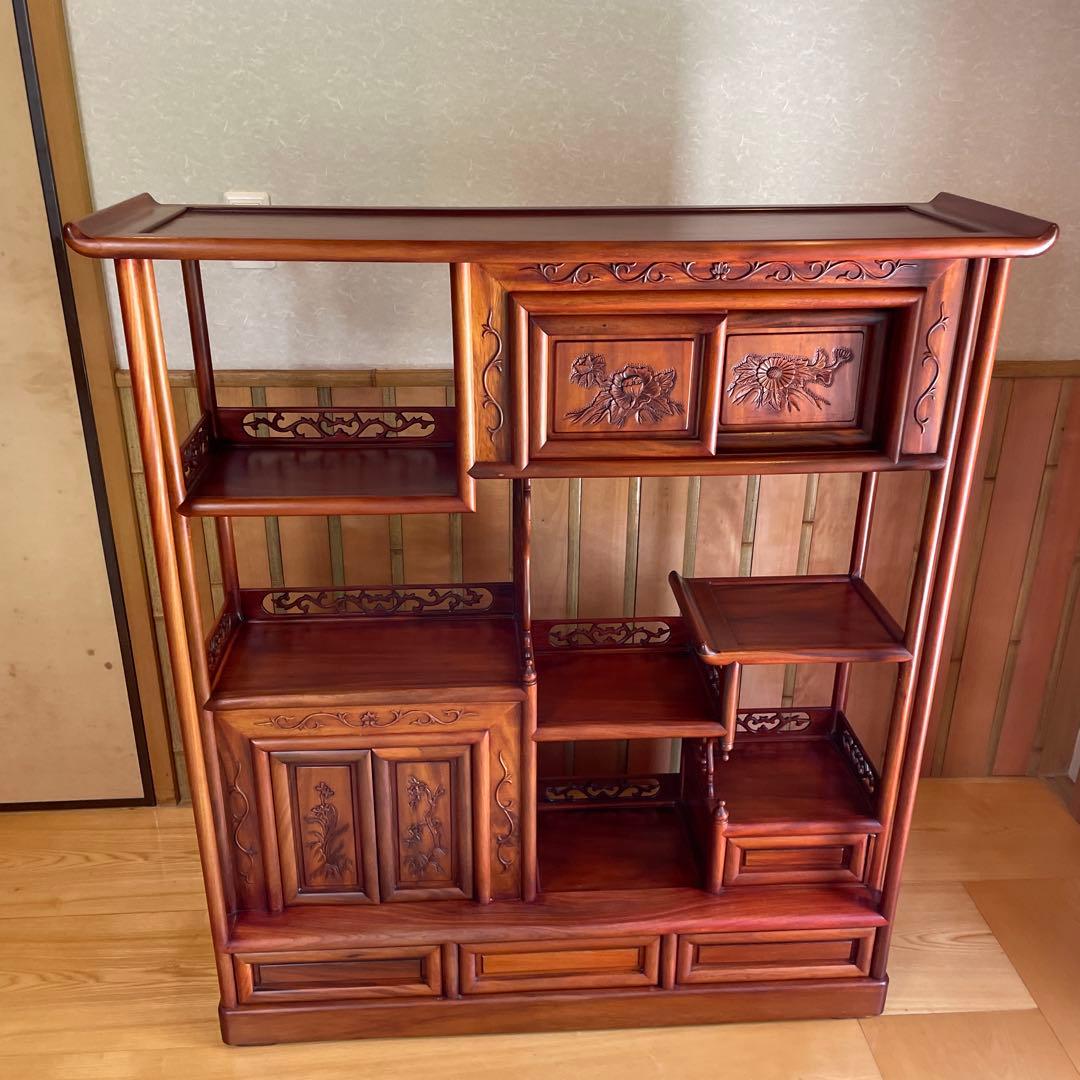 直接取引限定]飾り棚、茶棚、透かし彫り、唐木、昭和レトロ
