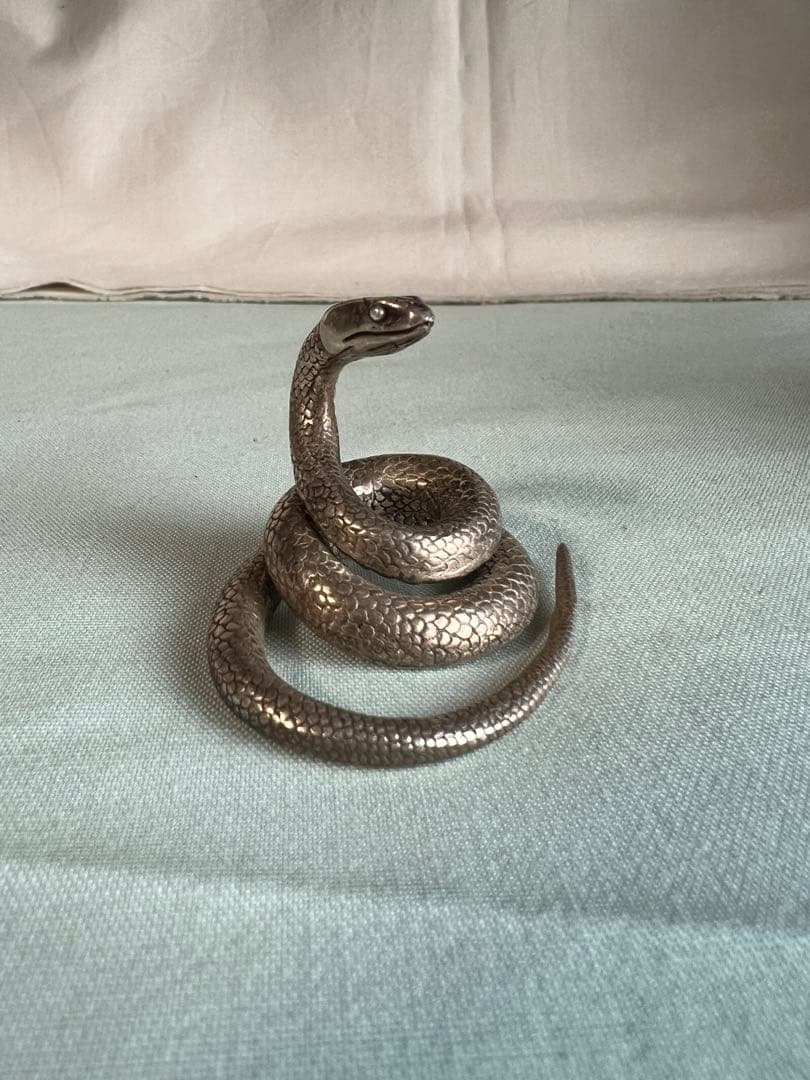 純銀 蛇 置物 61.1g 康德三年紫雲閣