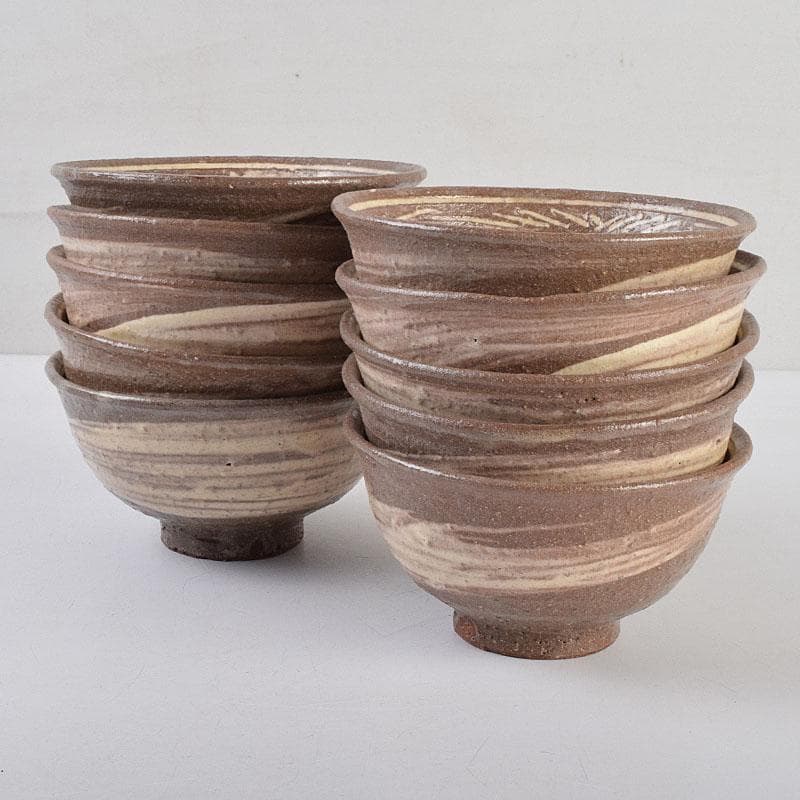 茶道具 河合瑞豊作 刷毛目 三島 数茶碗 十客 共箱 M R9383H