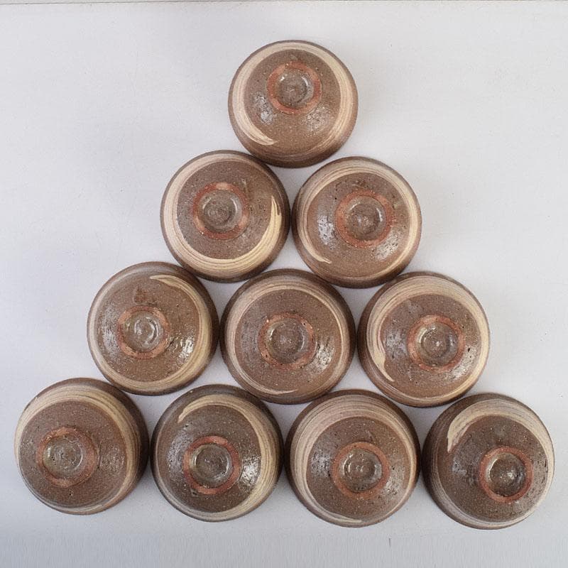 茶道具 河合瑞豊作 刷毛目 三島 数茶碗 十客 共箱 M R9383H