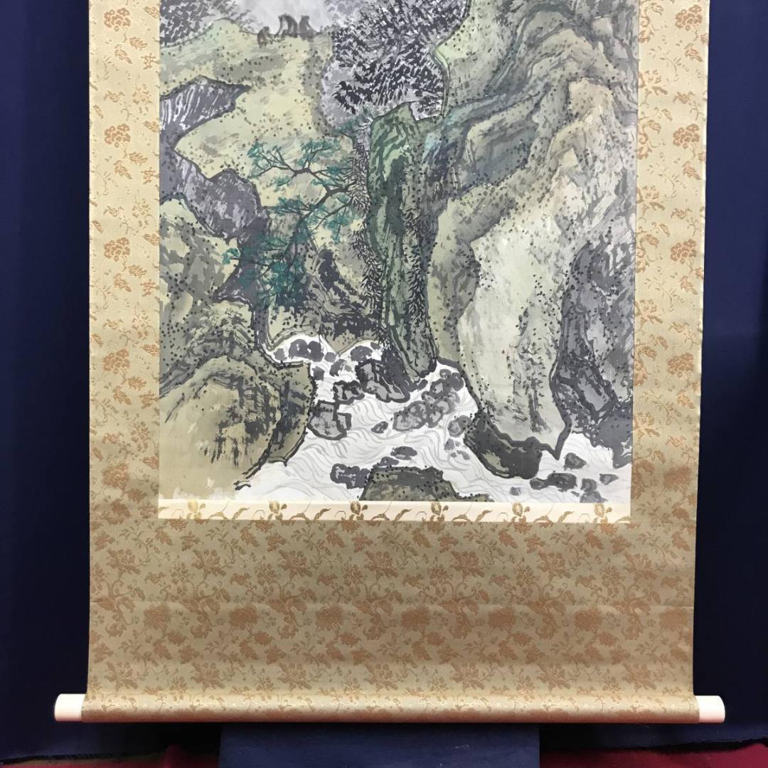 【真作】福井江亭/雲嶺飛泉/滝山水猿図/山水図/猿図/掛軸☆宝船☆AD-501