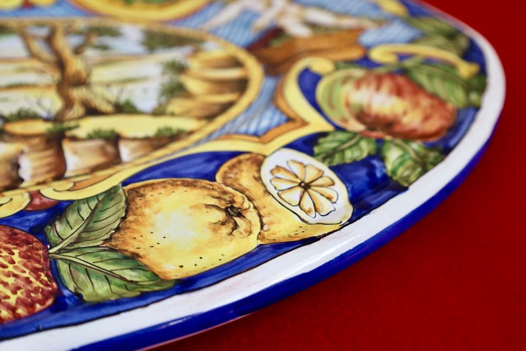 イタリア雑貨・大皿・飾皿【デルータマヨルカ焼き高級絵皿天使オーバル皿】