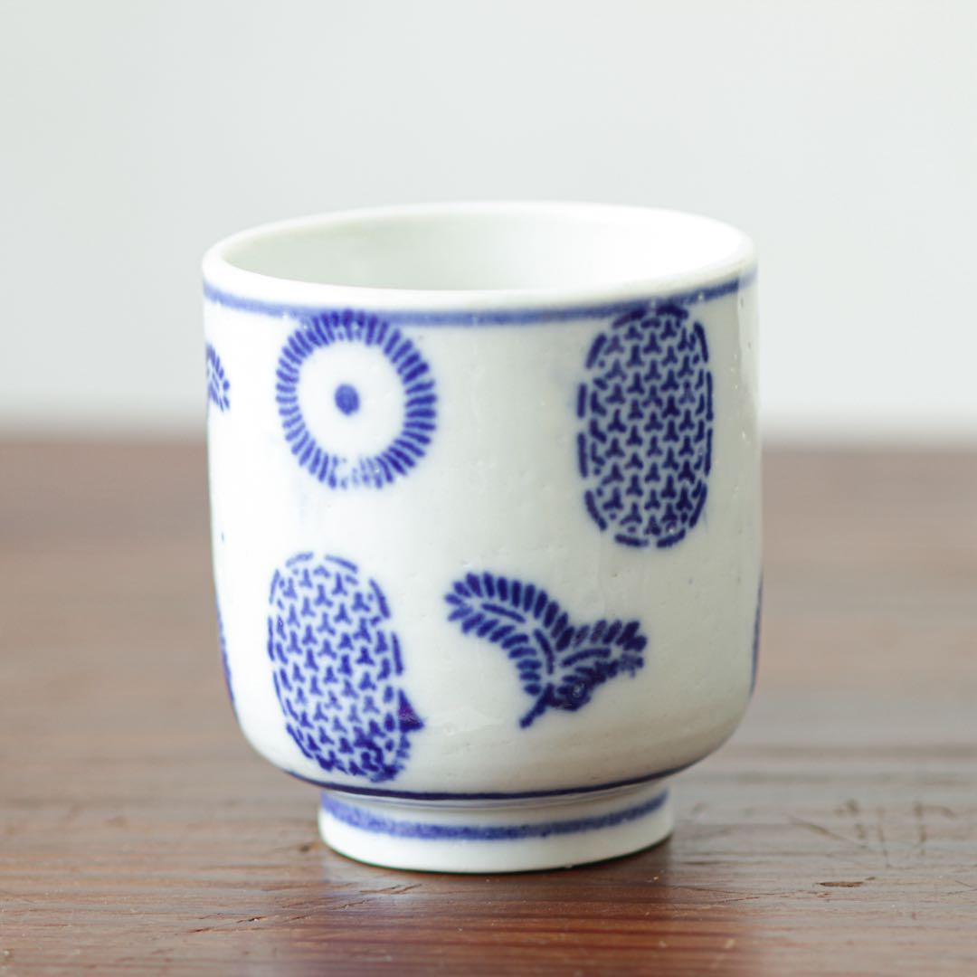 明治　大正　湯呑み　型紙摺　印判