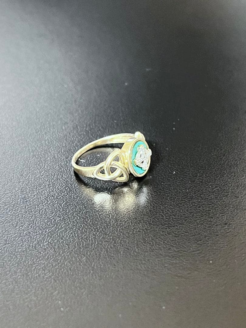 50s Celtic 9K Gold 翡翠 ダイヤモンド リング 18.5号