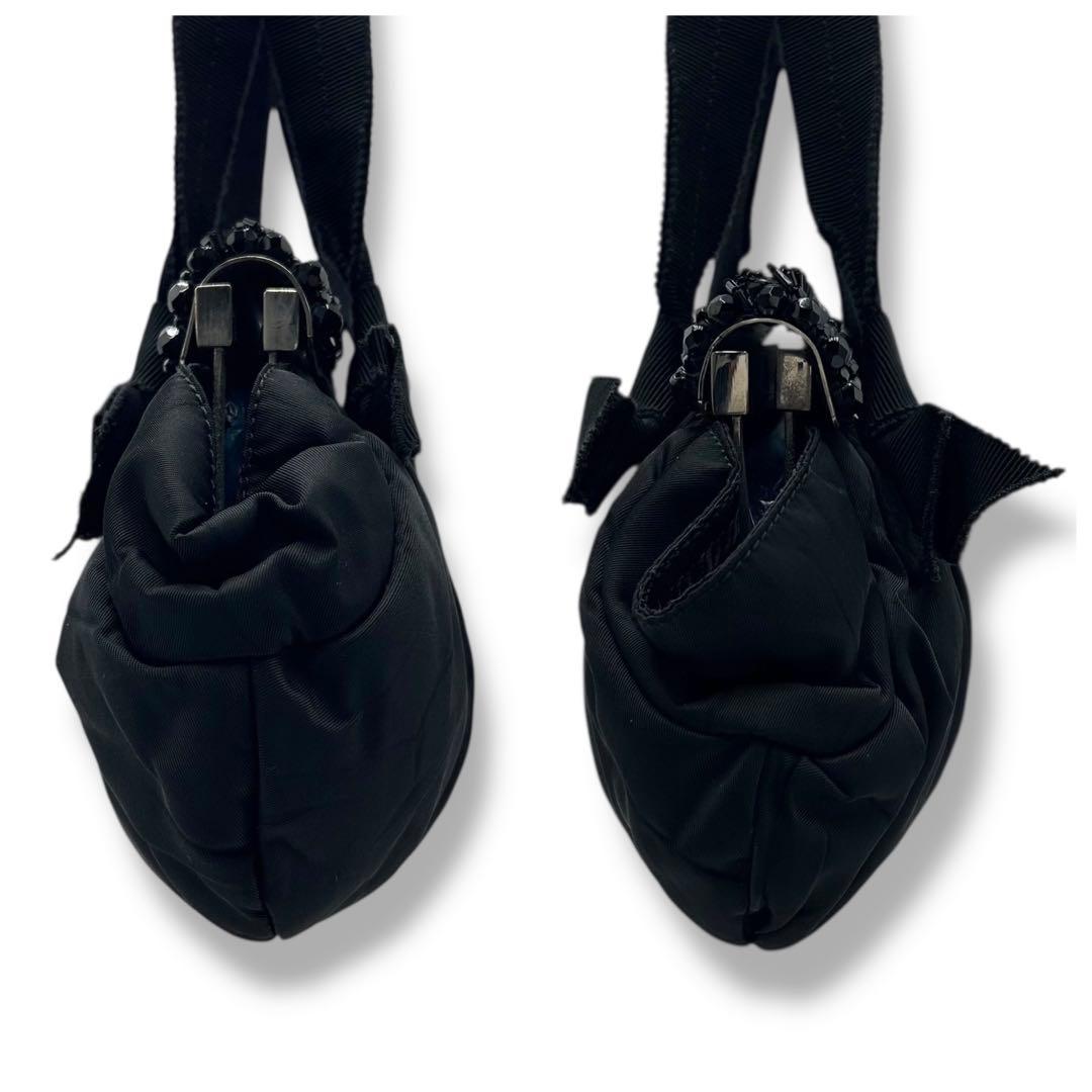 【がま口】プラダ プレート　ビジュー　ブラック　ハンドバッグ BN1146