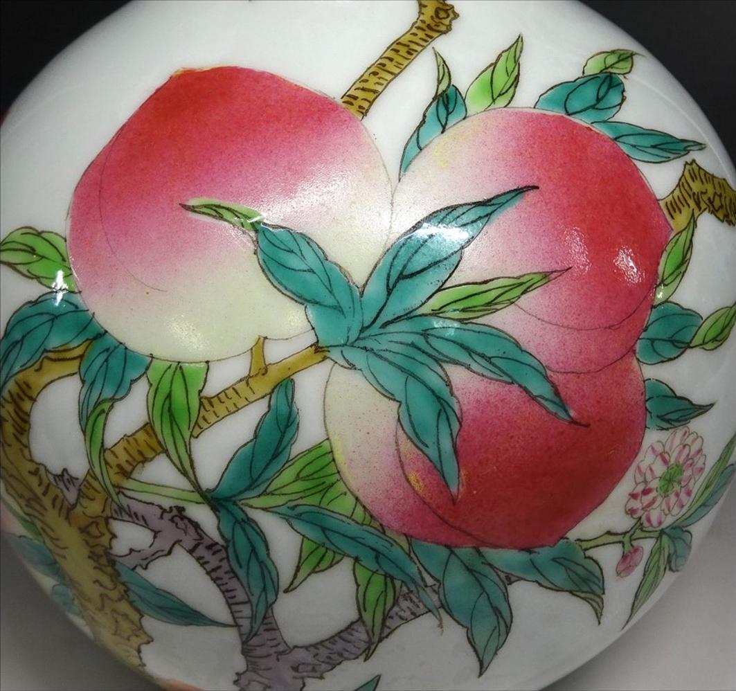 中国古玩 粉彩 桃漢詩文 景徳鎮製 花瓶 高約28.5cm