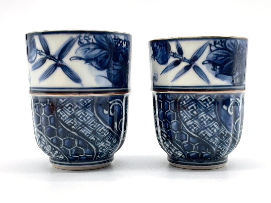 京焼 清水焼 加藤利昌 組湯呑 祥瑞花鳥 染付 陶芸 陶磁器 京都 共箱