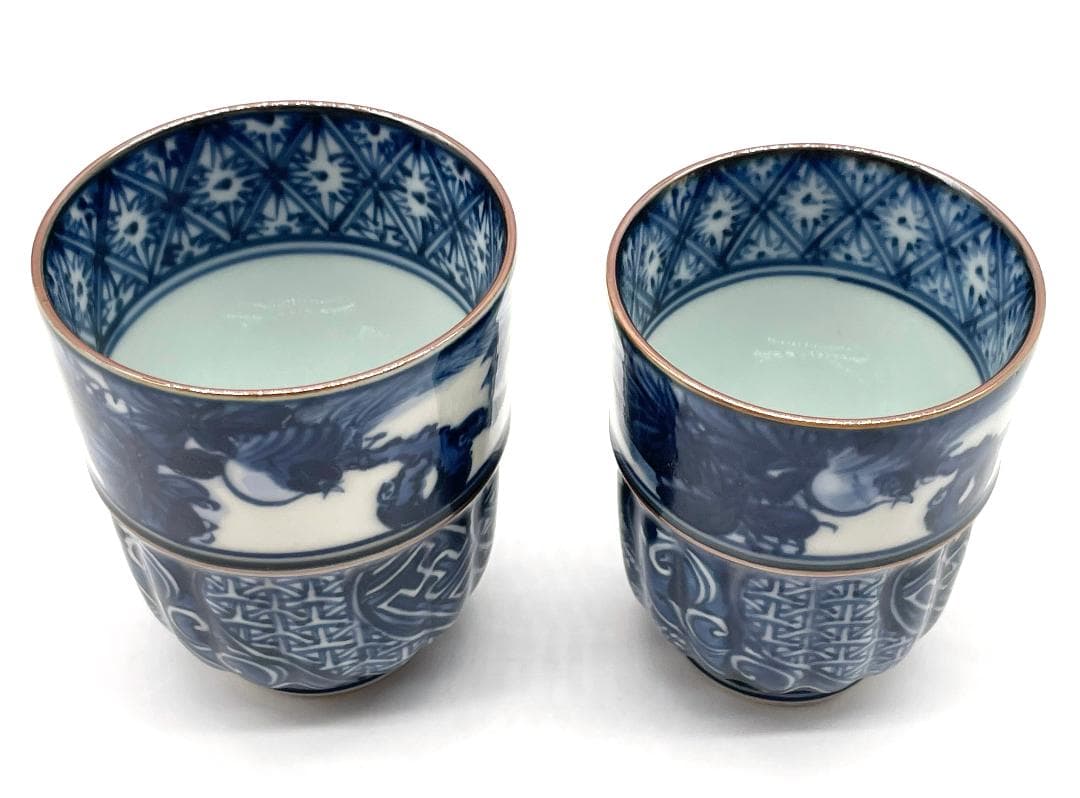 京焼 清水焼 加藤利昌 組湯呑 祥瑞花鳥 染付 陶芸 陶磁器 京都 共箱