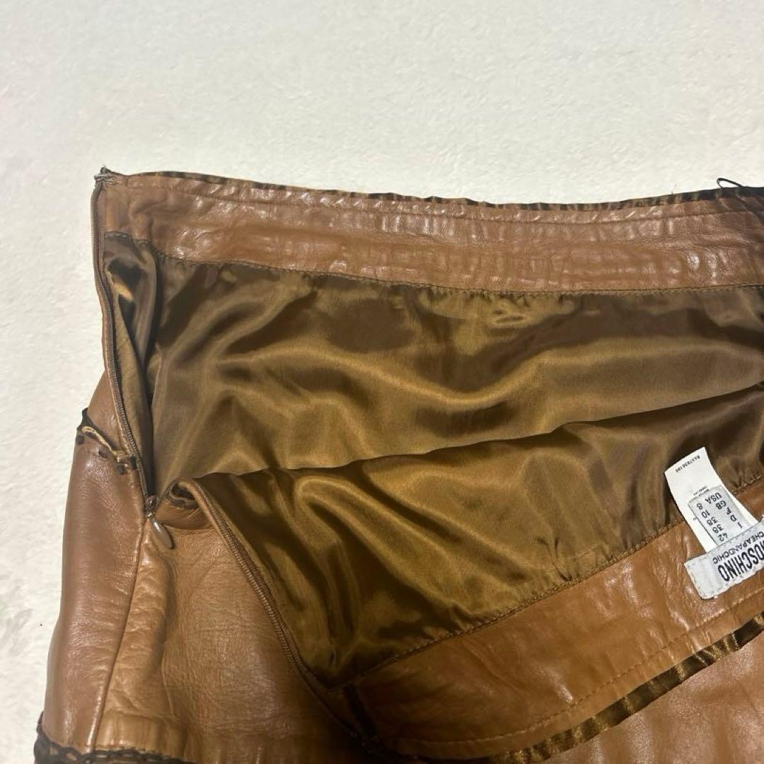 MOSCHINO モスキーノ 本革 レザー　スカート ブラウン フレア　42 M