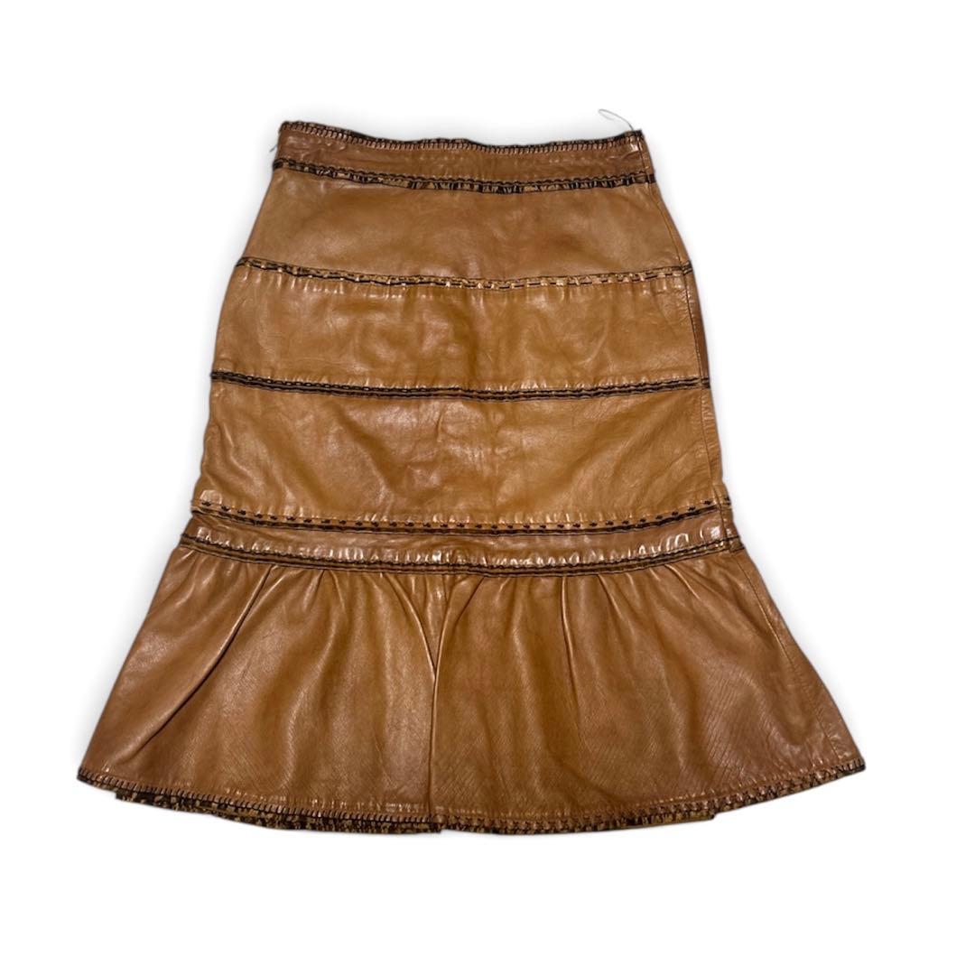 MOSCHINO モスキーノ 本革 レザー　スカート ブラウン フレア　42 M