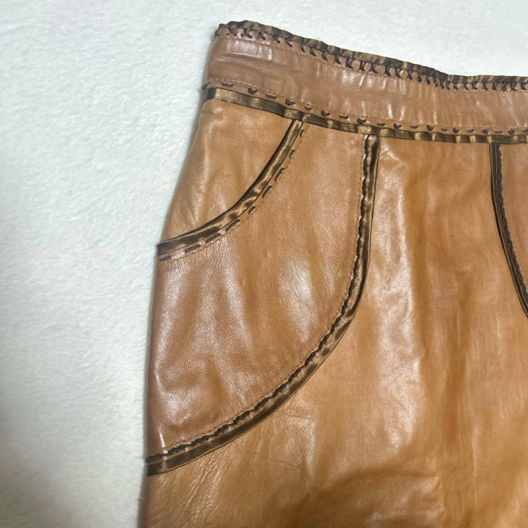 MOSCHINO モスキーノ 本革 レザー　スカート ブラウン フレア　42 M