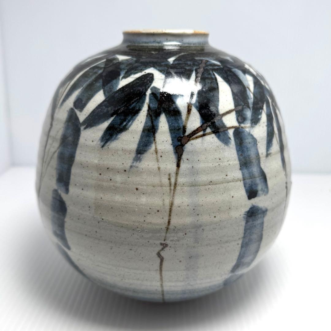 未使用 九谷焼 古青 壺 球形 丸型 円型 置物 伝統工芸