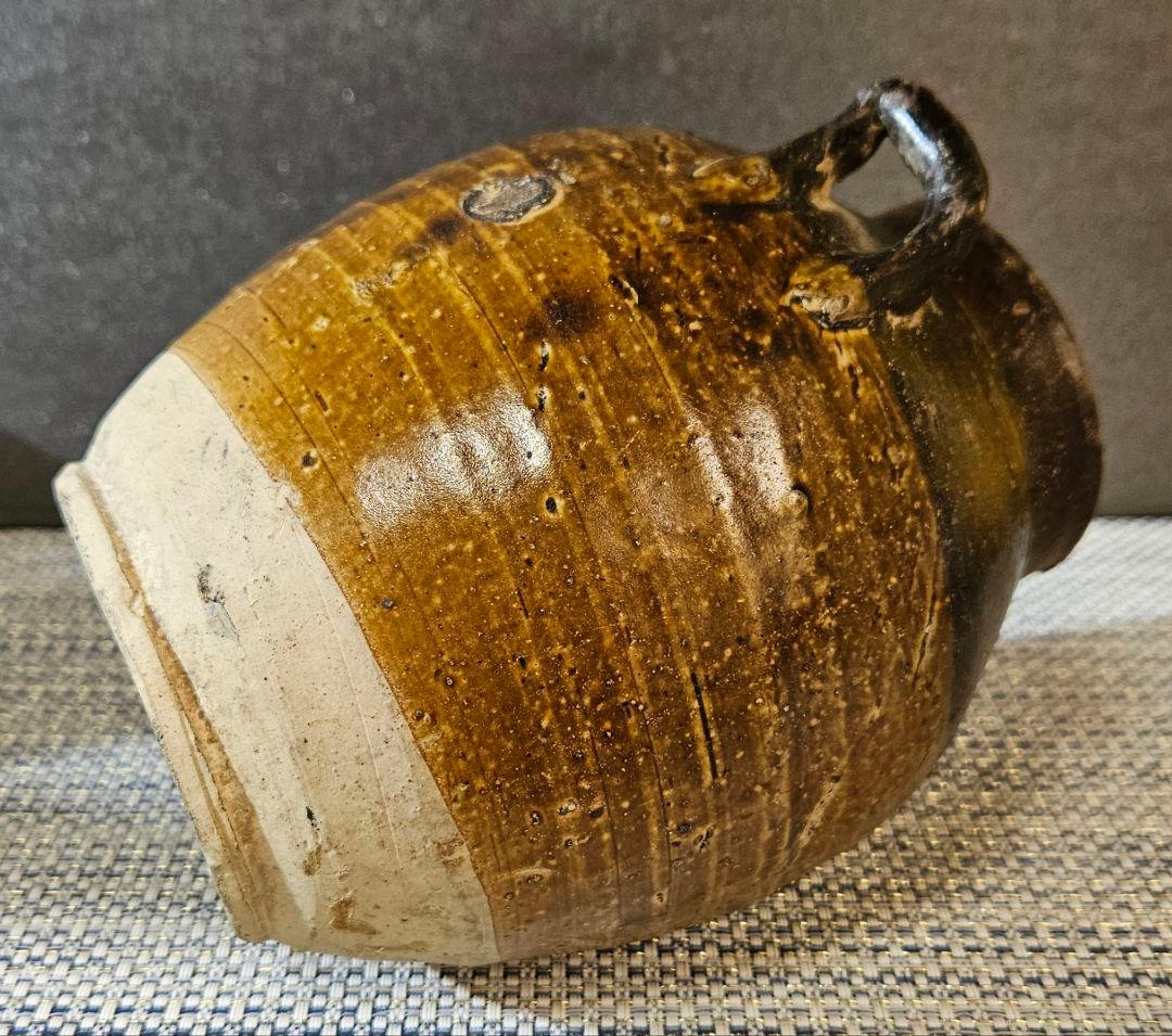 中国古陶磁器 古玩 宋時代 磁州窯系 褐釉 双耳 胴継ぎ 壺