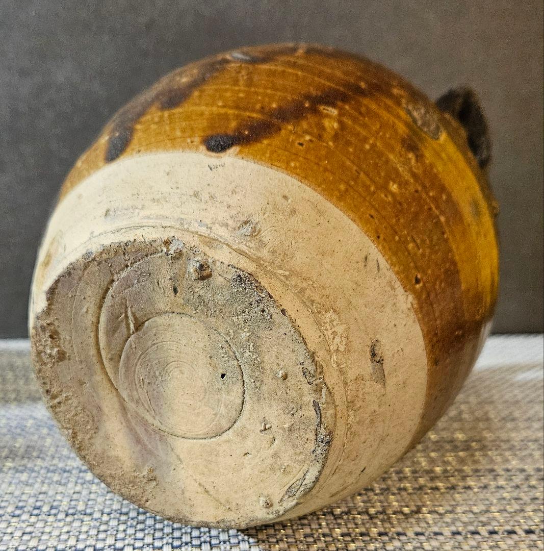 中国古陶磁器 古玩 宋時代 磁州窯系 褐釉 双耳 胴継ぎ 壺