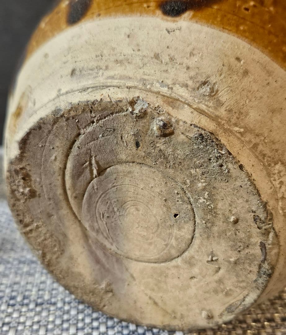 中国古陶磁器 古玩 宋時代 磁州窯系 褐釉 双耳 胴継ぎ 壺