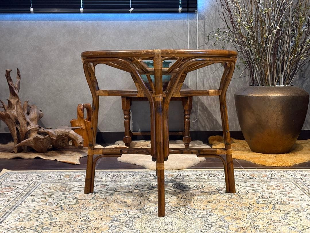 ラタン 籐家具 丸テーブル ダイニングチェア 台湾製 曲木 ビンテージ IG