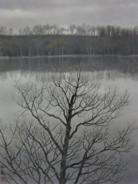 東山魁夷、明けゆく湖、希少画集画、新品高級額、額装付、状態良好、油彩 風景