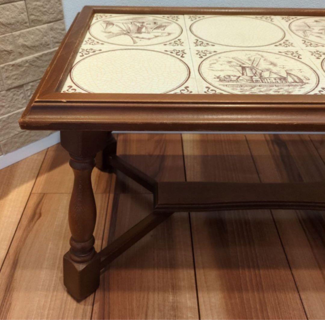 ドイツ製 天板タイル 木製 サイドテーブル ローテーブル