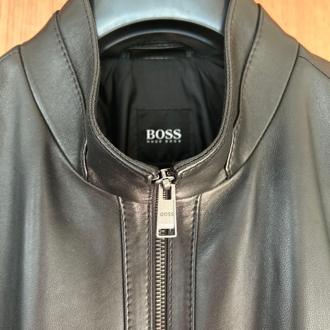 ヒューゴボス レザーシングルライダースジャケット 46