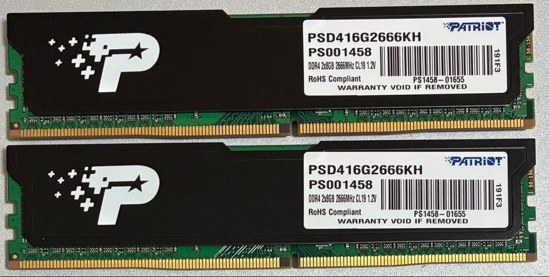 中古】DDR4-2666 16GB(8GB×2枚) PATRIOT