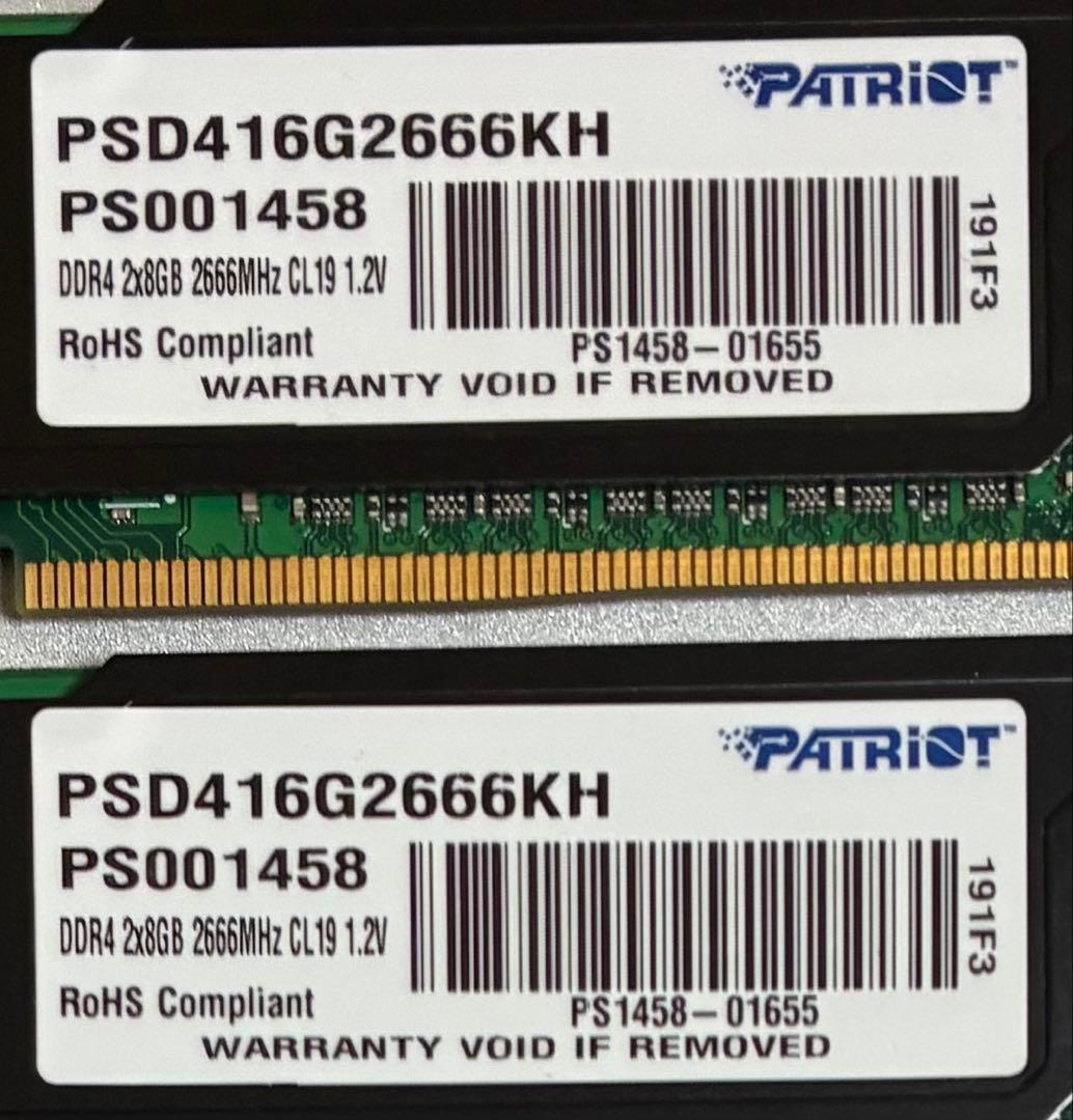 中古】DDR4-2666 16GB(8GB×2枚) PATRIOT