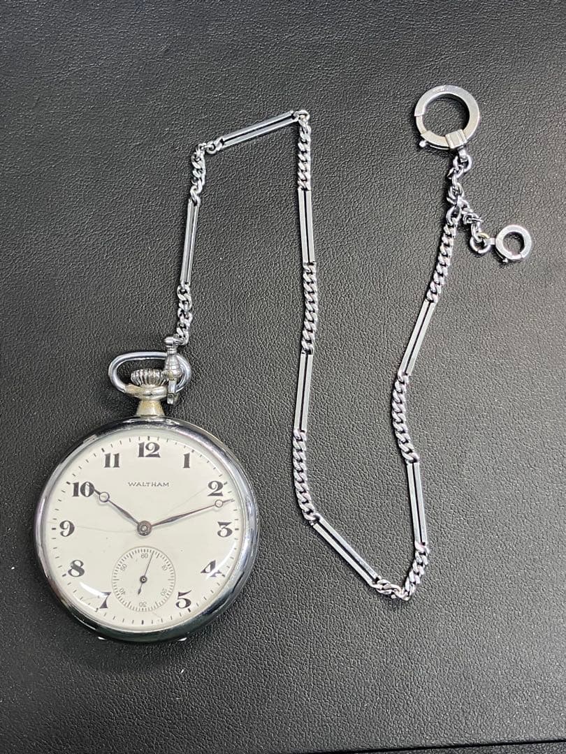 ①【WALTHAM/ウォルサム】手巻懐中時計 ホワイト文字盤 スモセコ※稼働品