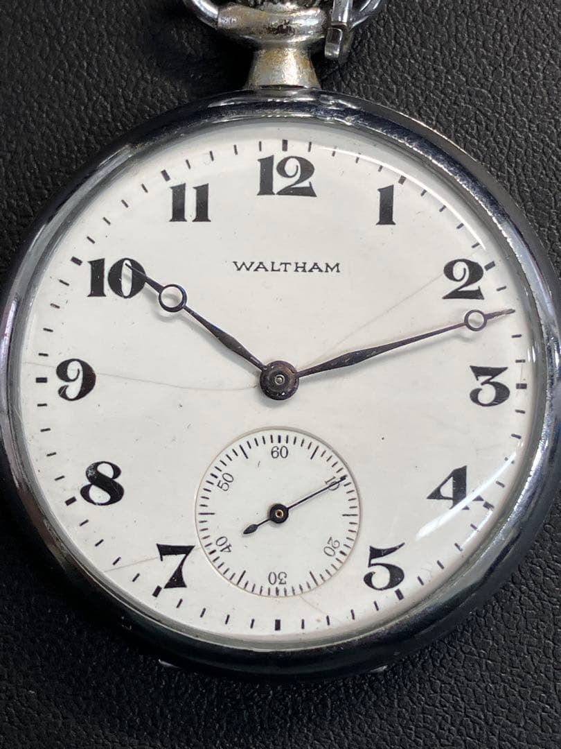 ①【WALTHAM/ウォルサム】手巻懐中時計 ホワイト文字盤 スモセコ※稼働品