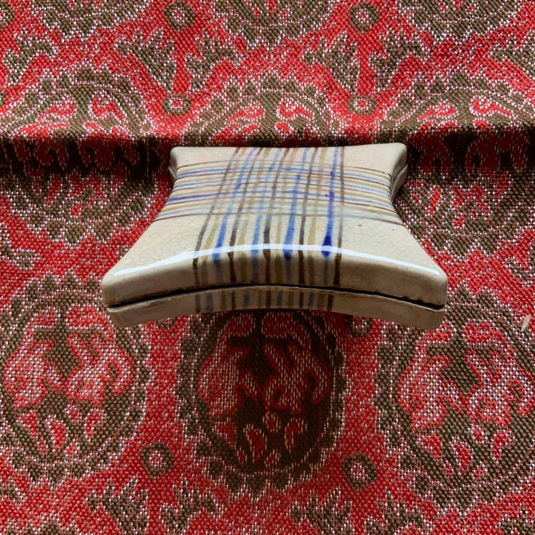 紀州御庭焼 糸巻形香合 7.7 × 7.7 × 2センチ 河濱支流 永楽善五郎