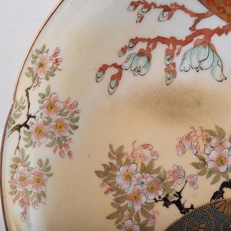 九谷焼　古九谷　色絵青粒金彩　桜牡丹文　飾皿　V　R8914