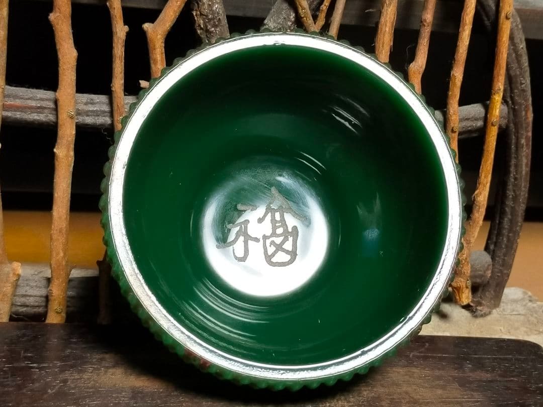 ♥翡翠風 ガラス 茶碗 桐箱付き 古玩 骨董品 中国 - メルカリ