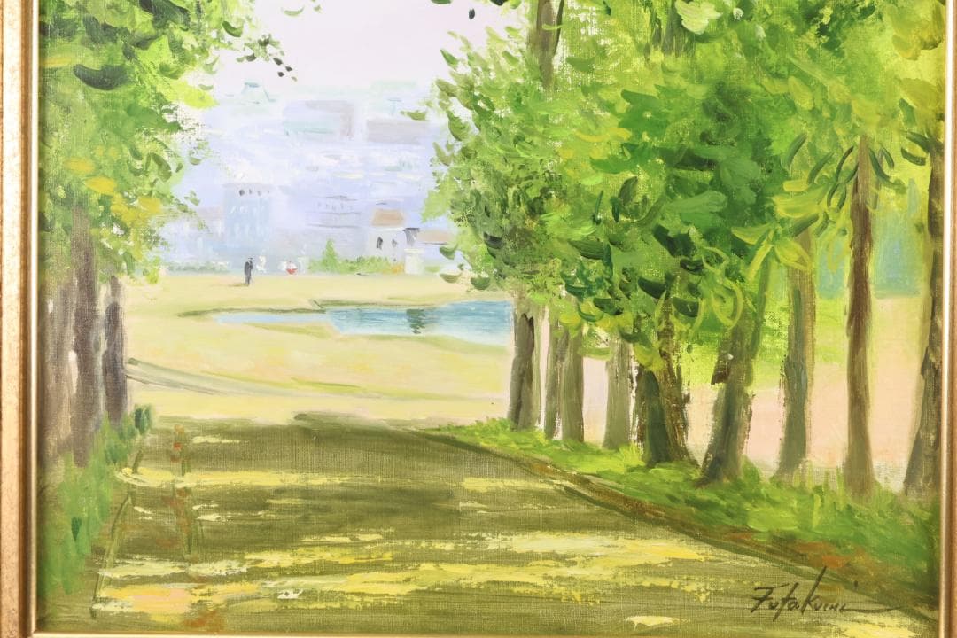 真作】 二口正和 「 サン・クルー公園 」 油彩F8号 富山出身 BJ236