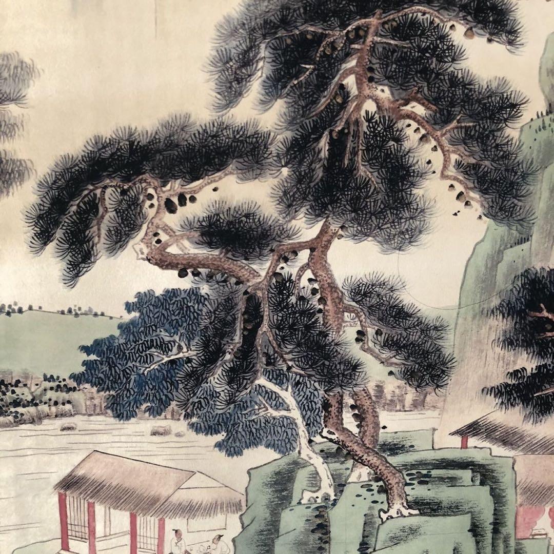 三尺 中堂 掛け軸 張大千 松林奇秀 山水画 中国画 水墨 山水風景