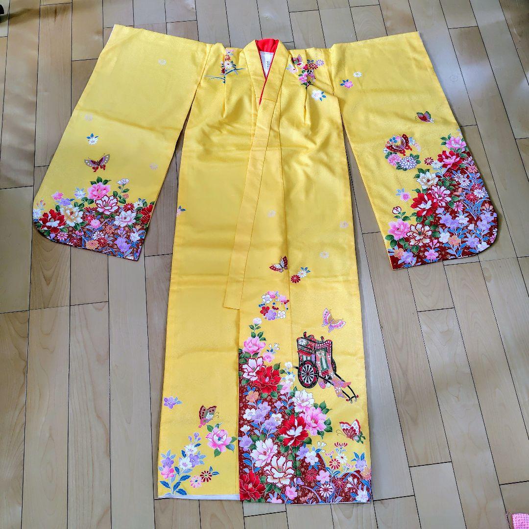 七五三用 （7歳）花柄着物セット（黄色）