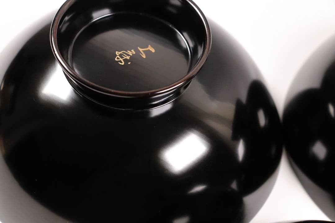 CK71 漆芸 木製漆器 輪島塗 柿蒔絵 黒塗御吸物椀 三客 / 秋 果物